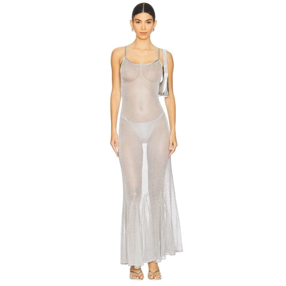 Bella Venice The Serafina Dress in Silver Medium New Womens Resort Maxi Gown